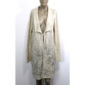 Coldwater Creek Ivory Knit Cardigan Duster Sweater Crochet Wool Boho L 14/16